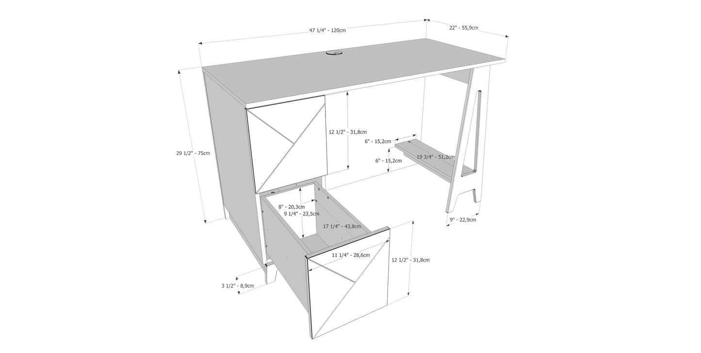 Nexera Atypik 2-Drawer Desk, Black and Birch Plywood