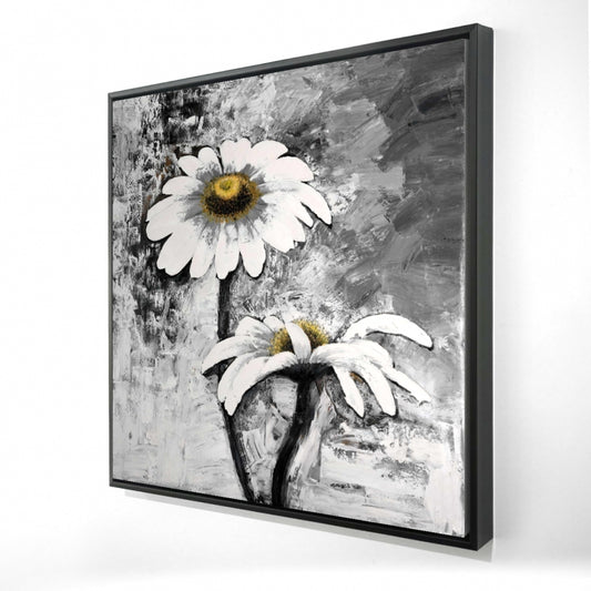 Abstract Daisies Flowers | Framed Print On Canvas 24" X 24"