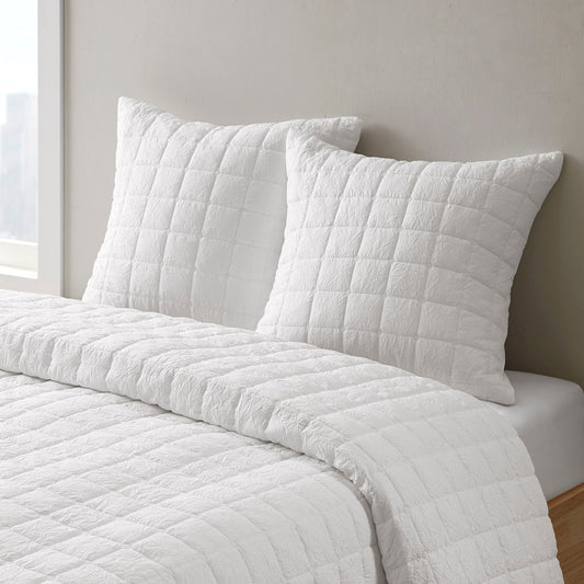 Crushed Microfiber Quilted Euro Sham Cover, White (One Size)