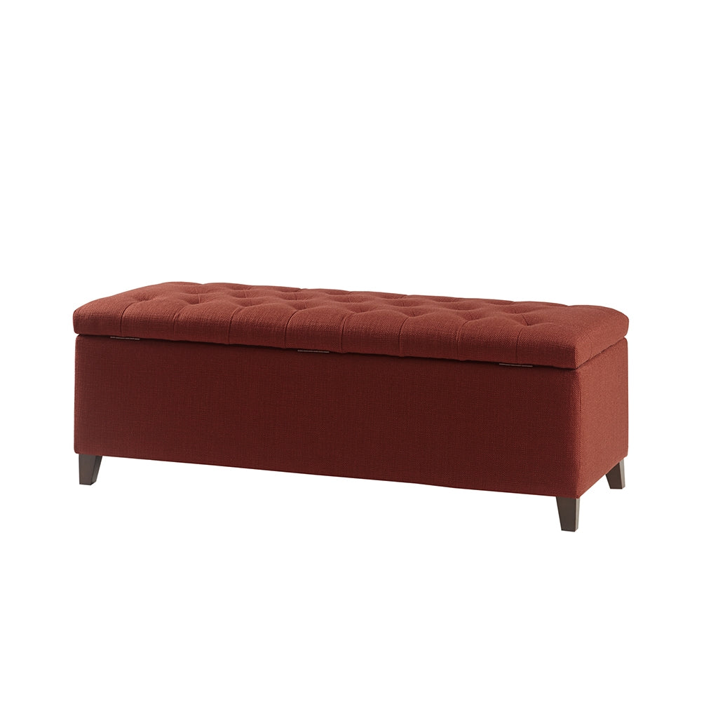 Storage Ottoman Bench with Button Tufted Top, Red