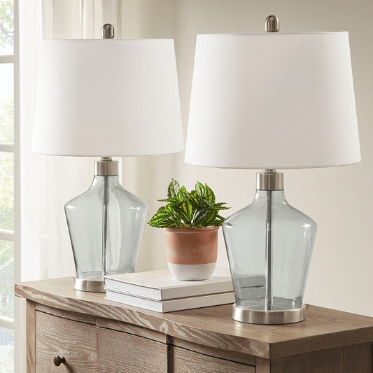 Clear Glass Base Table Lamps, Grey Base set of 2