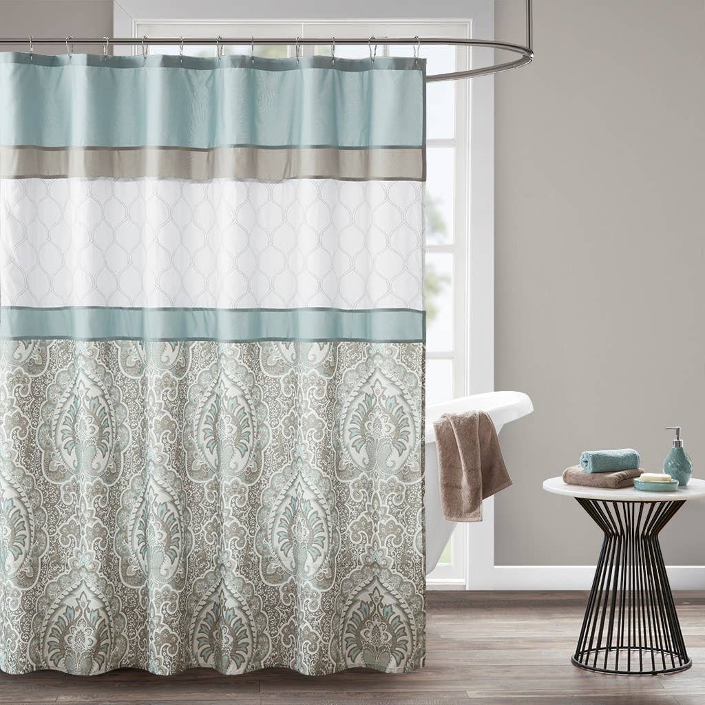 Damask Ogee Shower Curtain, Seafoam Blue