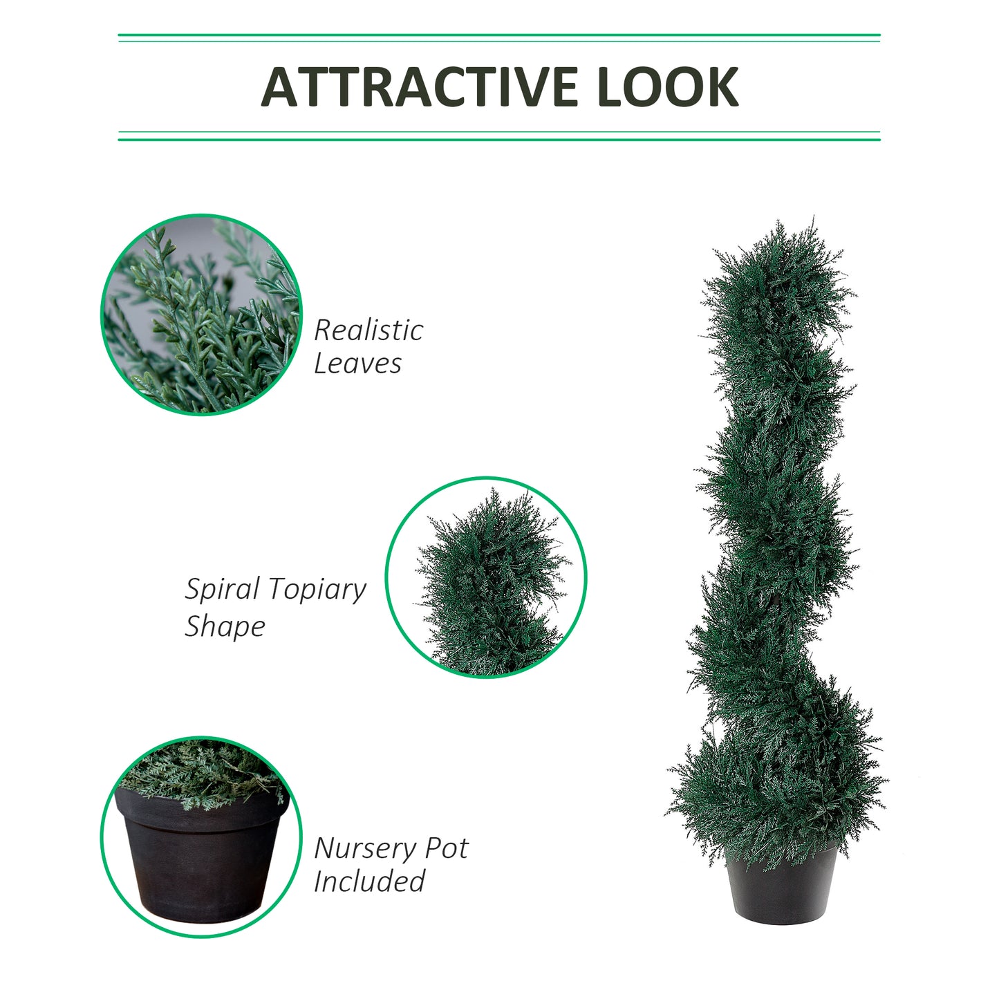 35.5" Topiary Trees Artificial Faux Fakes Spiral Plant Green Cedar Tree Indoor Outdoor Decor with Nursery Pot