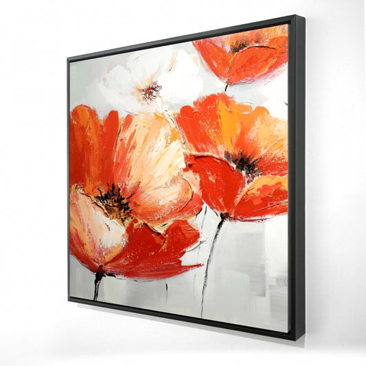 Red Wild Flowers in the | Framed Print On Canvas 48" X 48"