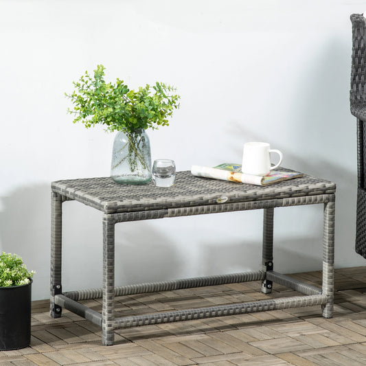 Patio Rattan End Table, Outdoor Side Table with Full Woven Table Top for Garden, Balcony, Mixed Grey