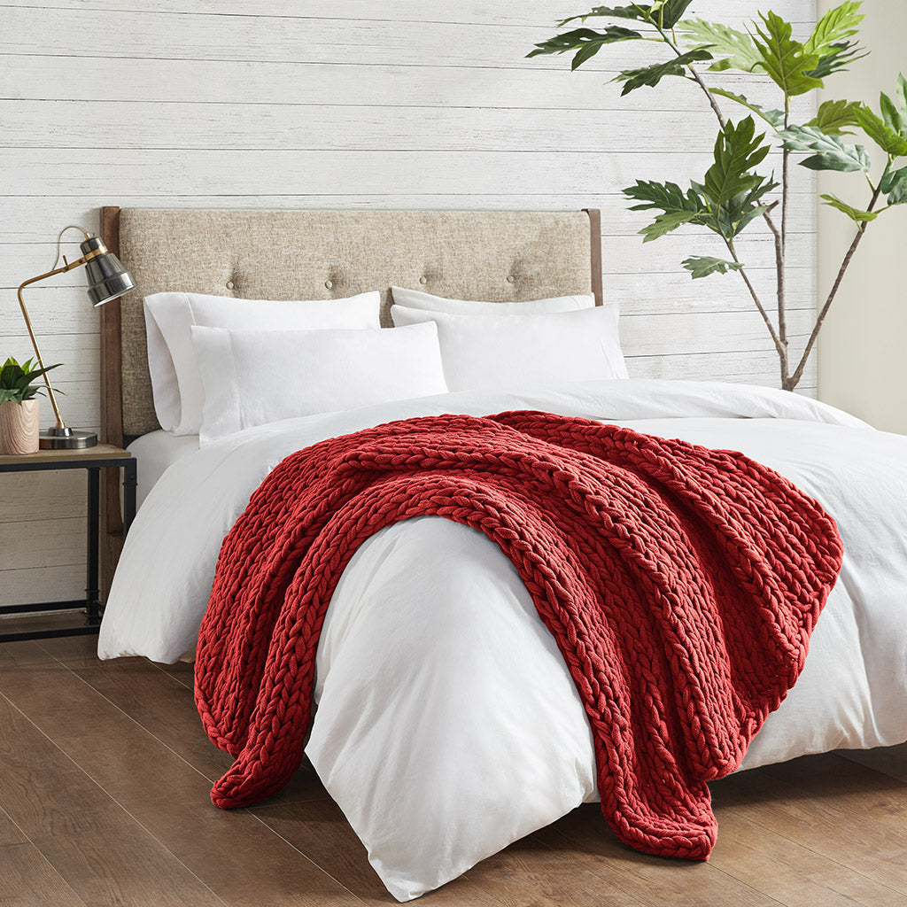 Handmade Chunky Double Knit Throw, Red