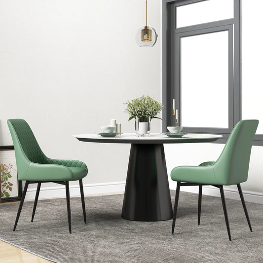 Modern Dining Chairs Set of 2, PU Leather with Metal Legs, Green