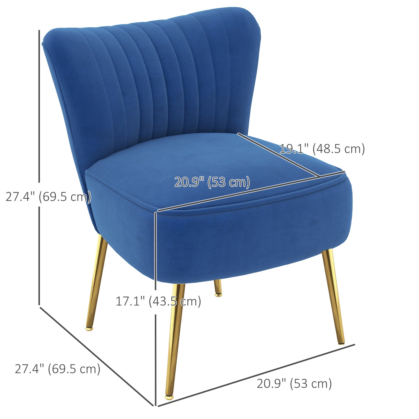 Velvet Lounge Chairs Set of 2, Modern Accent Chairs with Gold Steel Legs and Tufting Backrest, Dark Blue