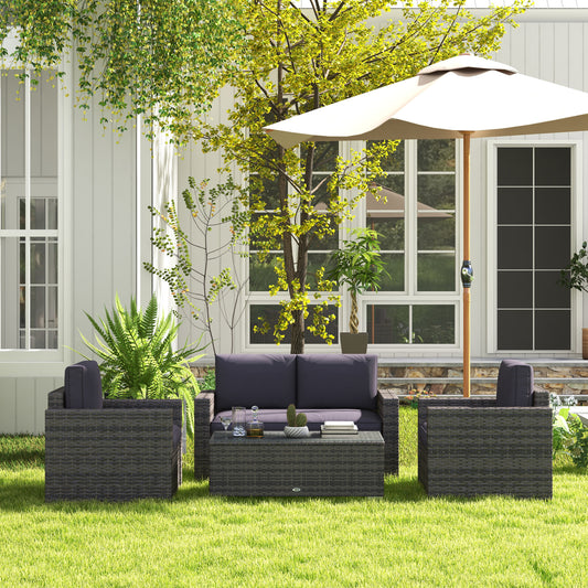 Outdoor Furniture with Table, Wicker Furniture with Loveseat and 2 Chair for Garden, Poolside, Grey