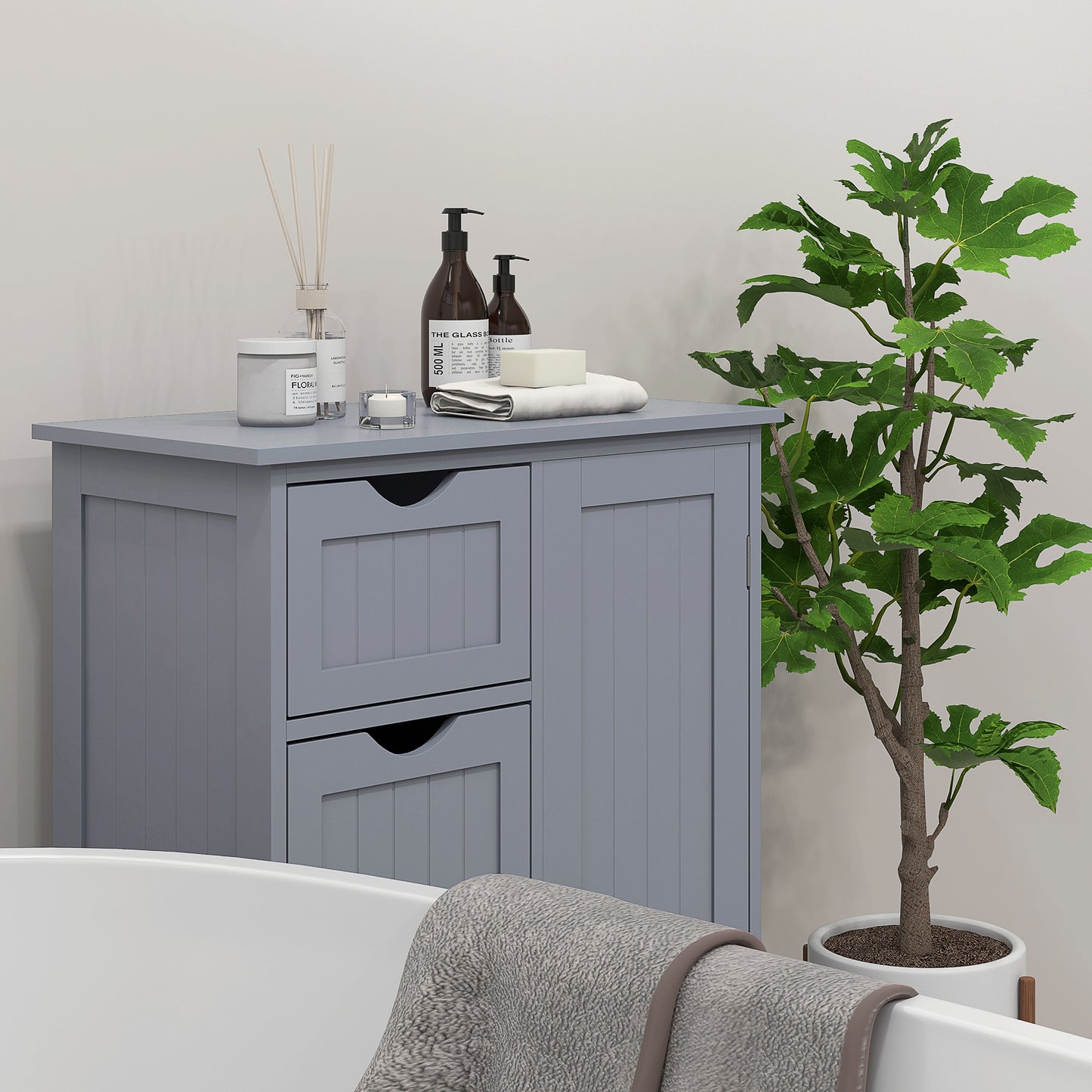 Bathroom Storage Cabinet with Adjustable Shelf and 4 Drawers, in Grey