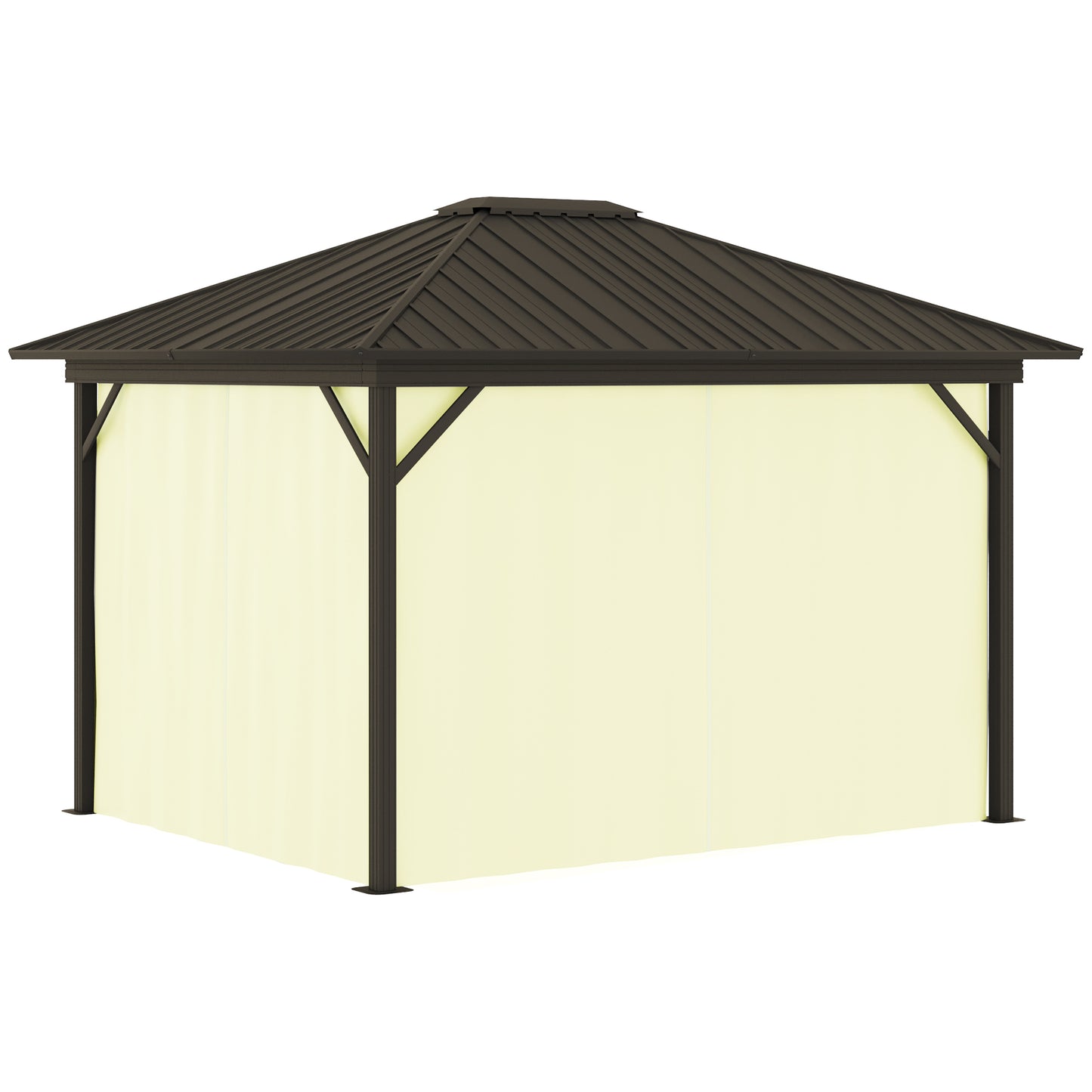 10' x 12' Outdoor Hardtop Gazebo Metal Roof Patio Gazebo with Aluminum Frame, Mesh Nettings, Curtains and Roomy Interior Space, Beige