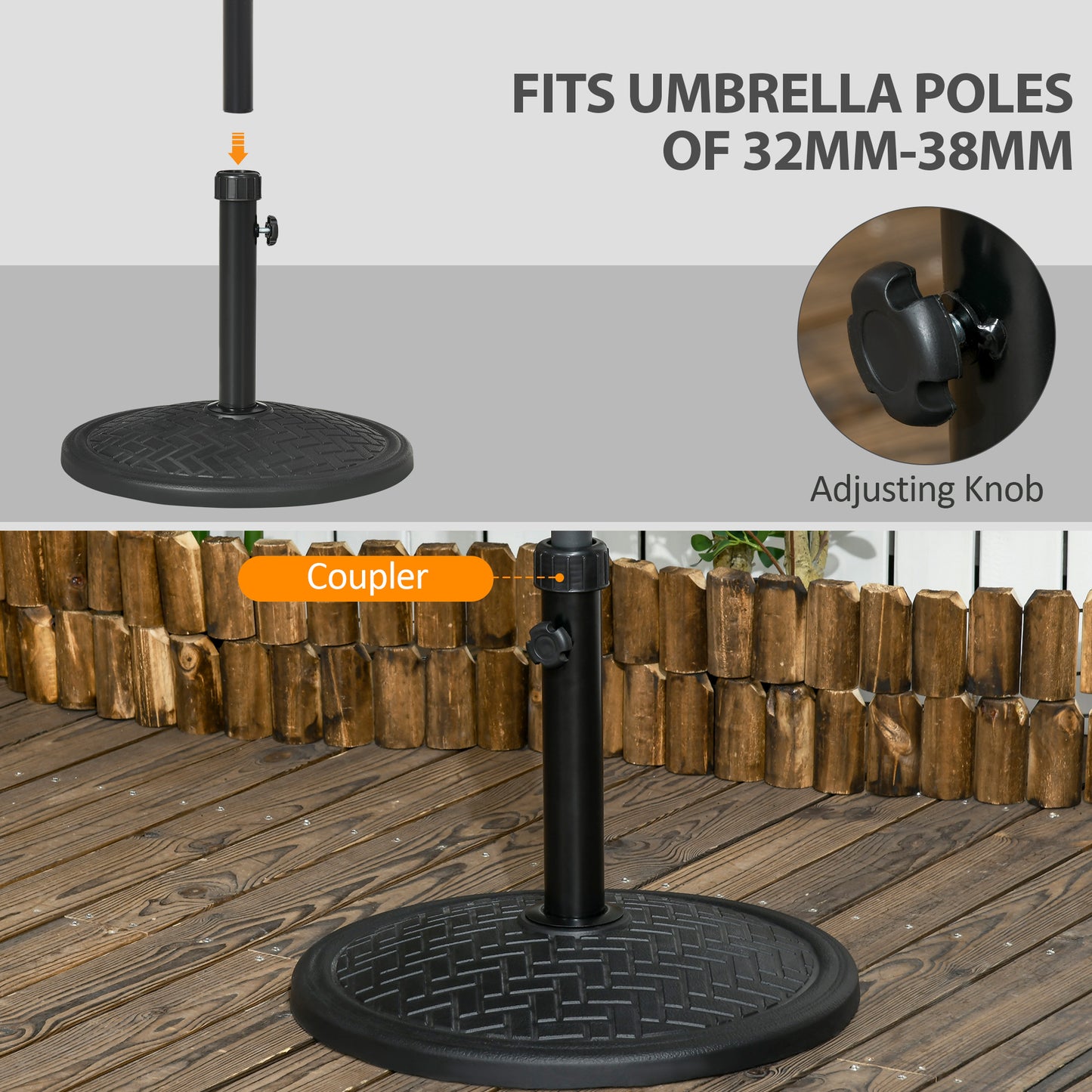 Outsunny 31lbs Patio Umbrella Base Holder, Concrete Round Outdoor Market Umbrella Stand Weight for Lawn, Deck, Backyard, Garden, Black