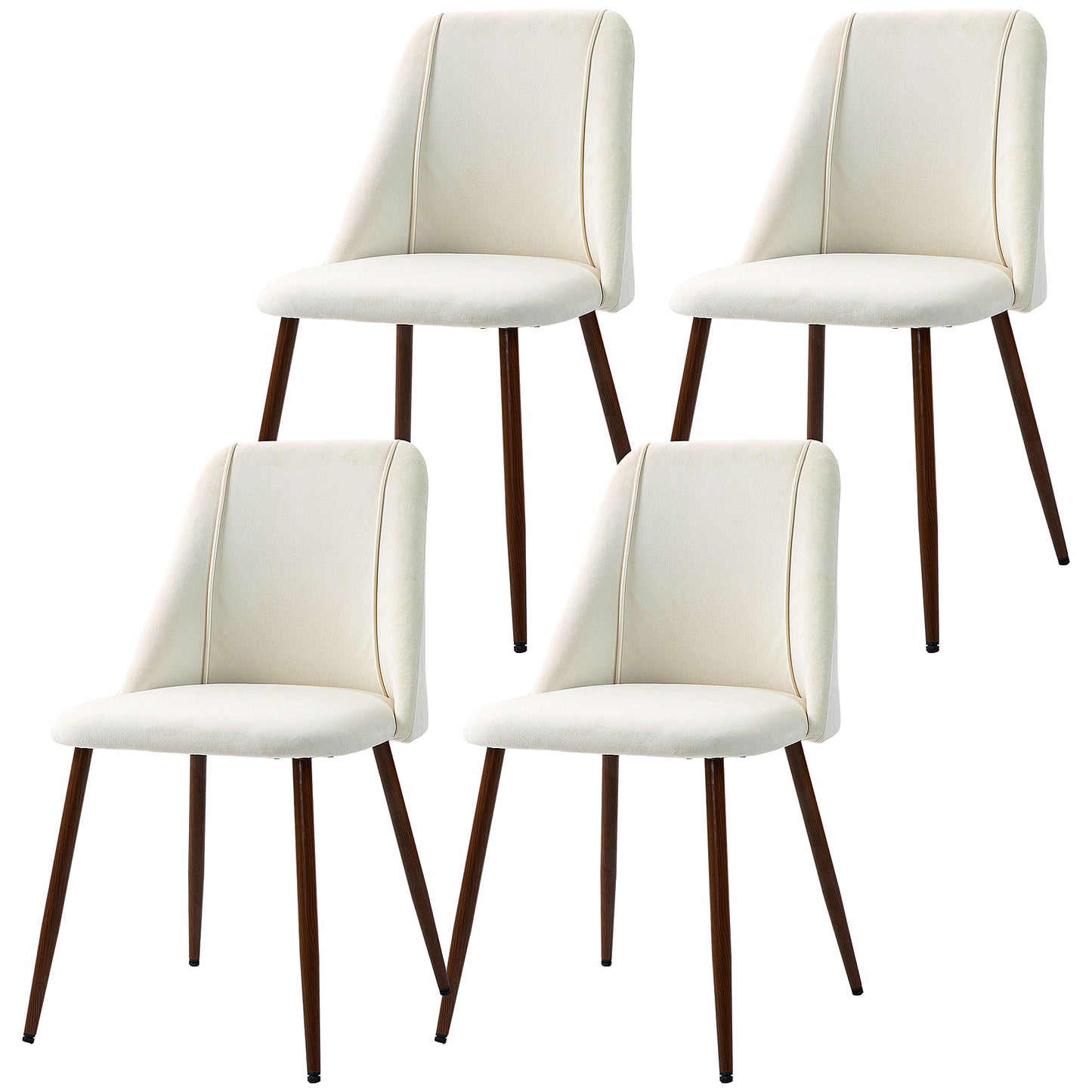 Cream Velvet Upholstered Dining Chairs Set of 4, Velvet Accent Chair with Back and Wood-grain Steel Leg