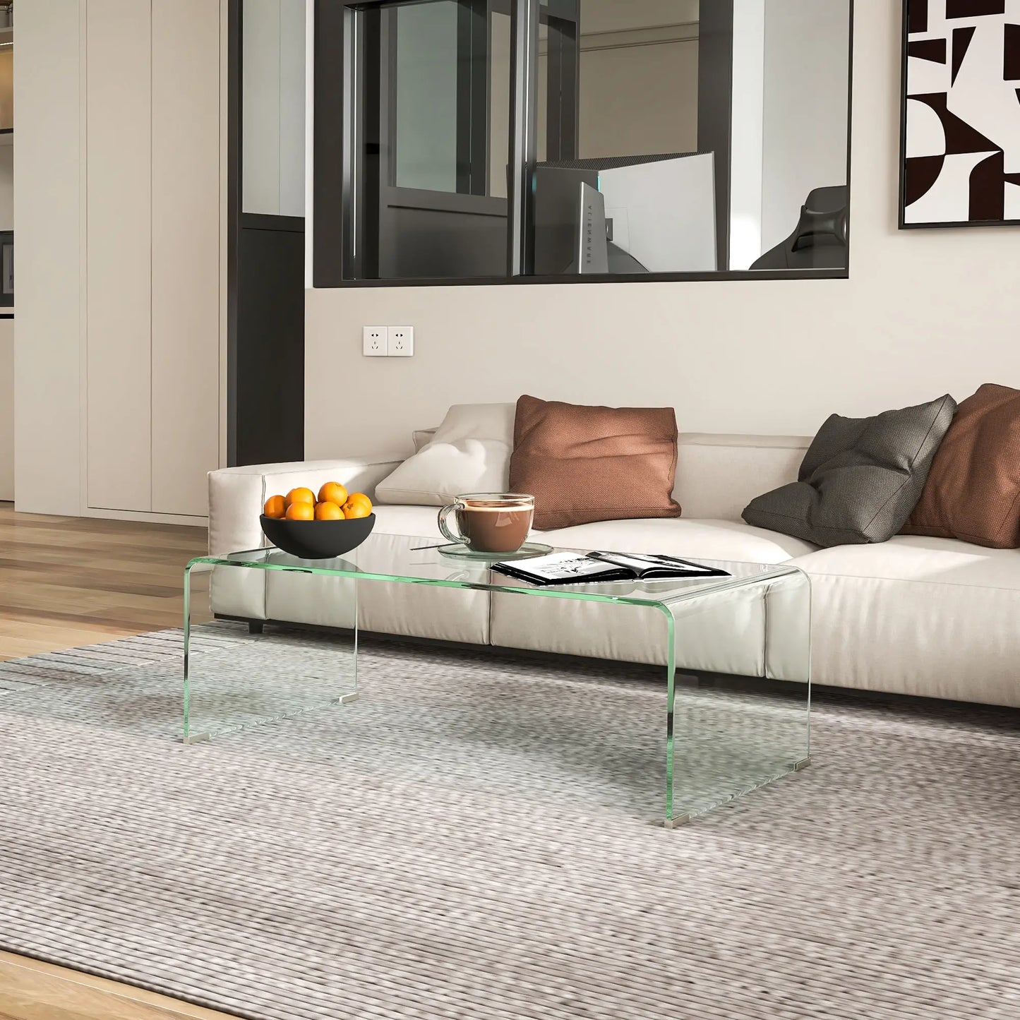 Clear Glass Coffee Table with Safe Rounded Edges