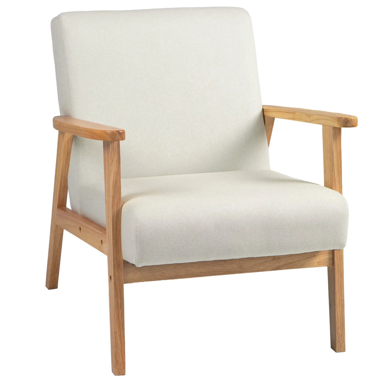 Mid-Century Modern Accent Chair, Retro Fabric Upholstered in Cream White