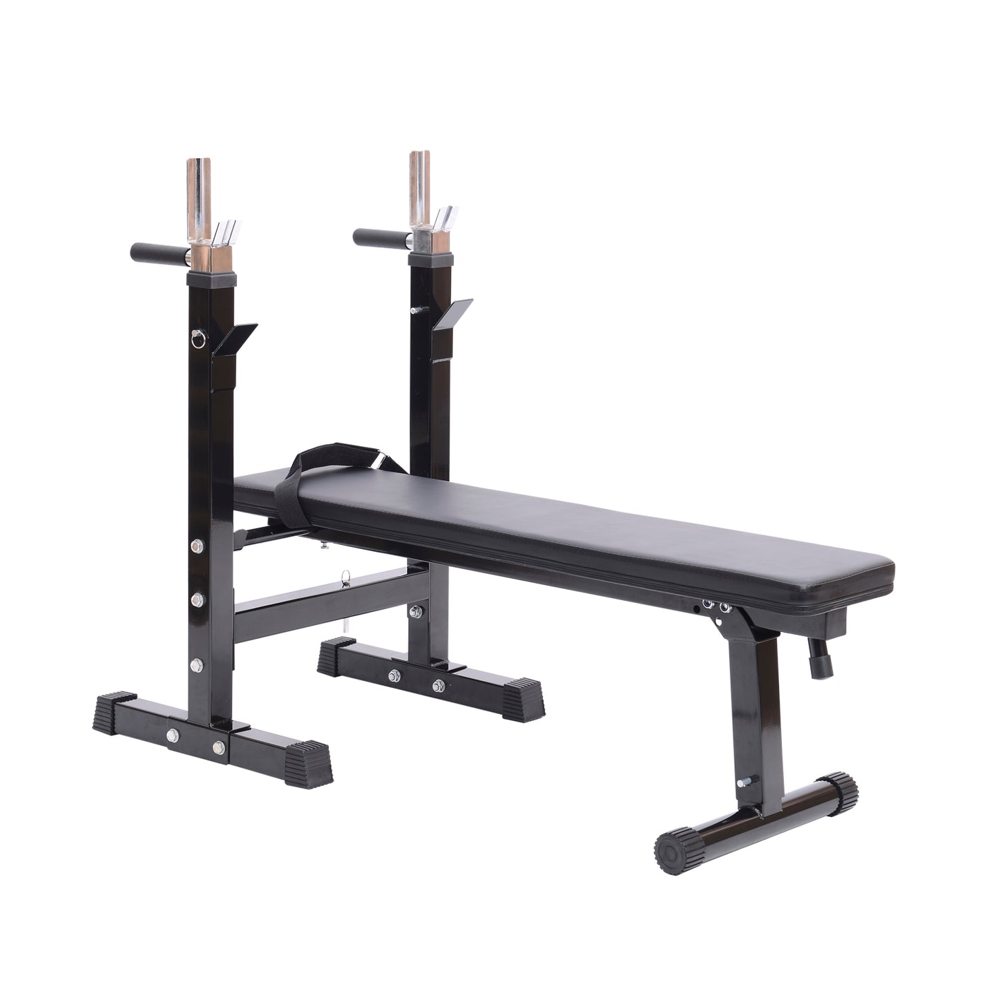 Adjustable Weight Bench With Barbell Rack, Folding Strength Training Lifting Home Gym, Leather Padded Workout Stand