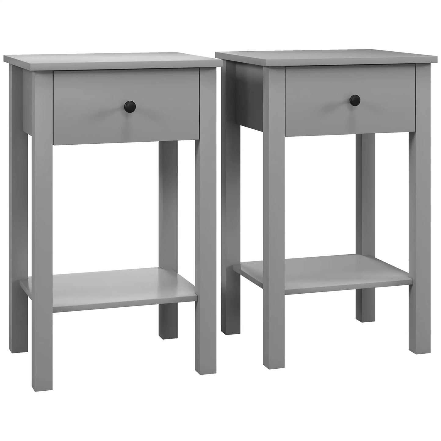 End Tables Set of 2,  with Drawer and Bottom Shelf, 2-tier Nightstand for Bedroom, in Grey