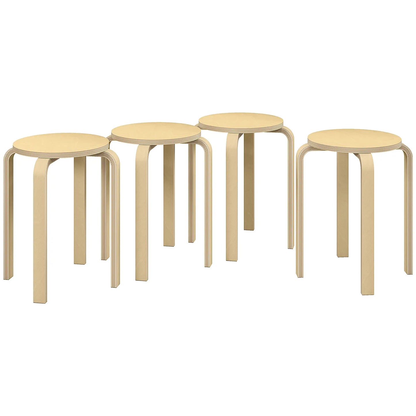 Natural Stackable stool Set of 4, 18-Inch Backless Stacking for easy storage