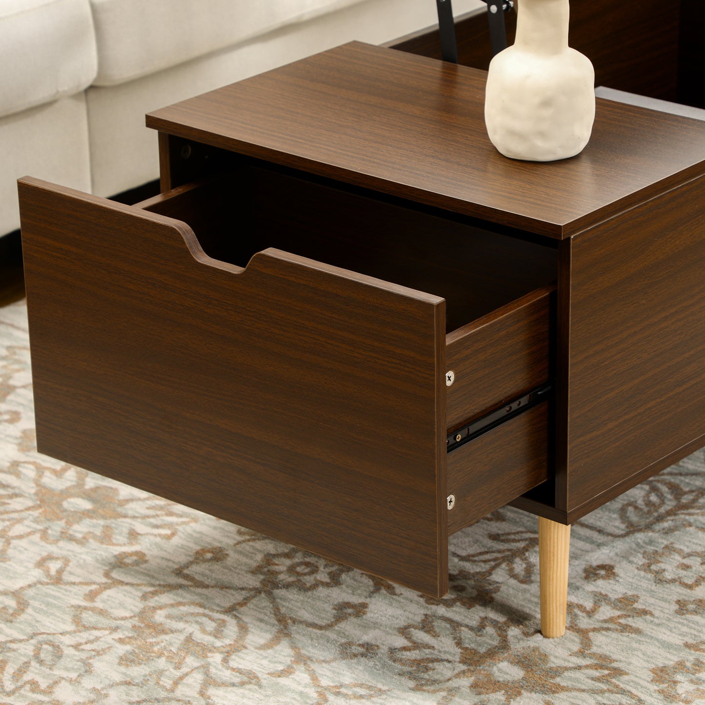 Coffee Table with Wood Legs, Lift Top Coffee Table with Drawer, Hidden Compartment, 38.6" x 21.3" x 18.9", Brown