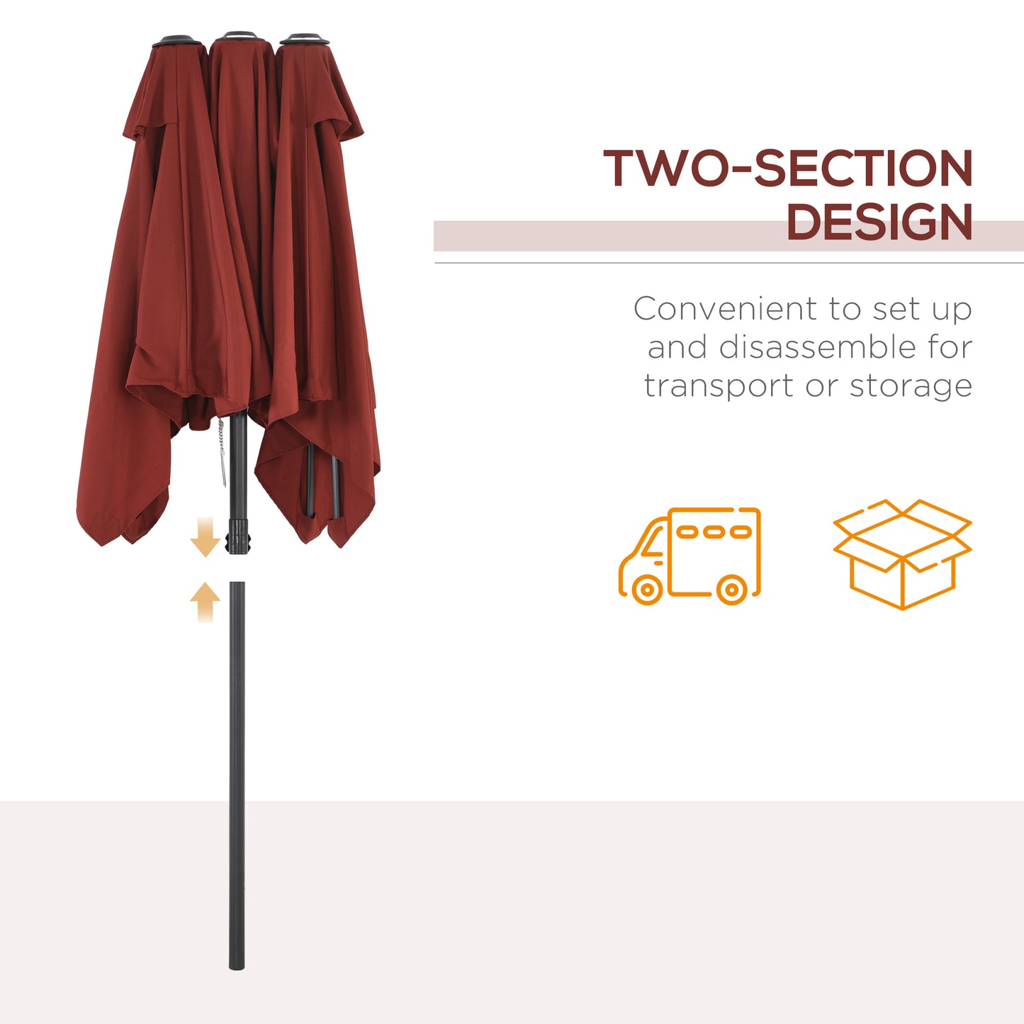 Double-Sided Patio Umbrella Parasol with Tilt, Adjustable Height, Vents and 12 Ribs, for Garden, Deck, Pool, Wine Red