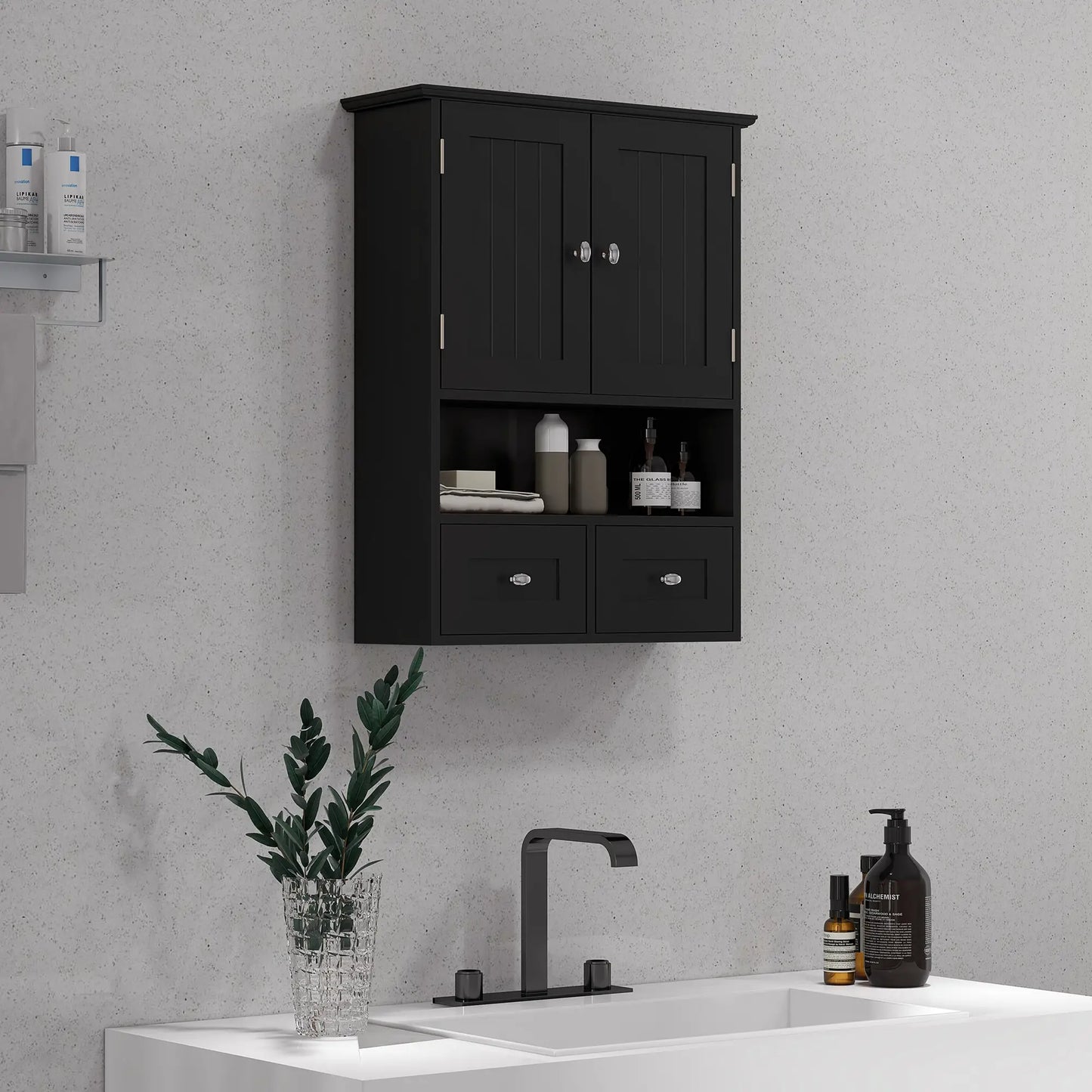 Medicine Cabinet, Bathroom with Shelf and Drawers in Black