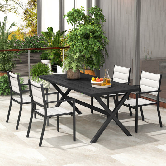 71" Outdoor Dining Table with X Shape Legs, Aluminium Frame Rectangular Darden Table for 4, for Backyard, Black