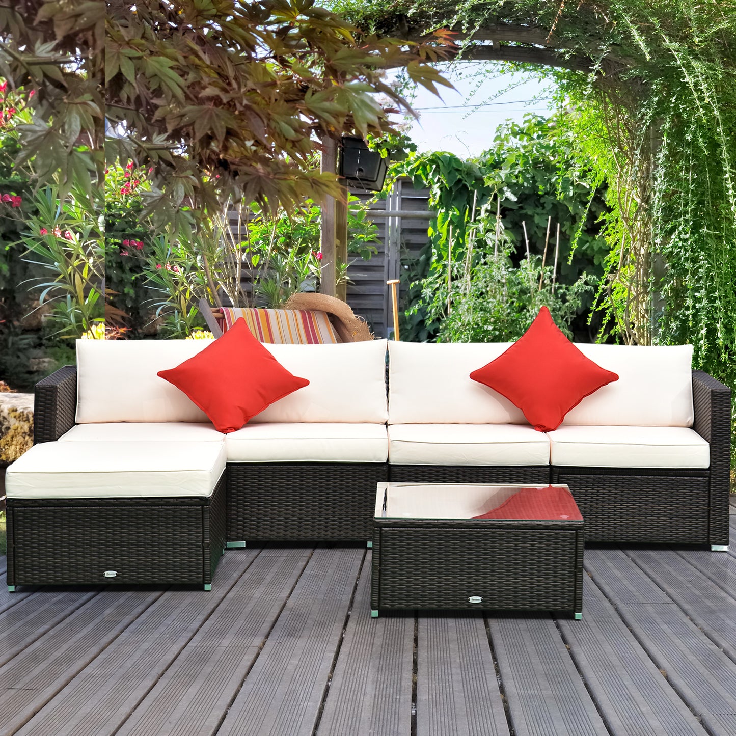 Outsunny 6pc Patio Rattan Wicker Set Outdoor Sectional Furniture w/Cushion