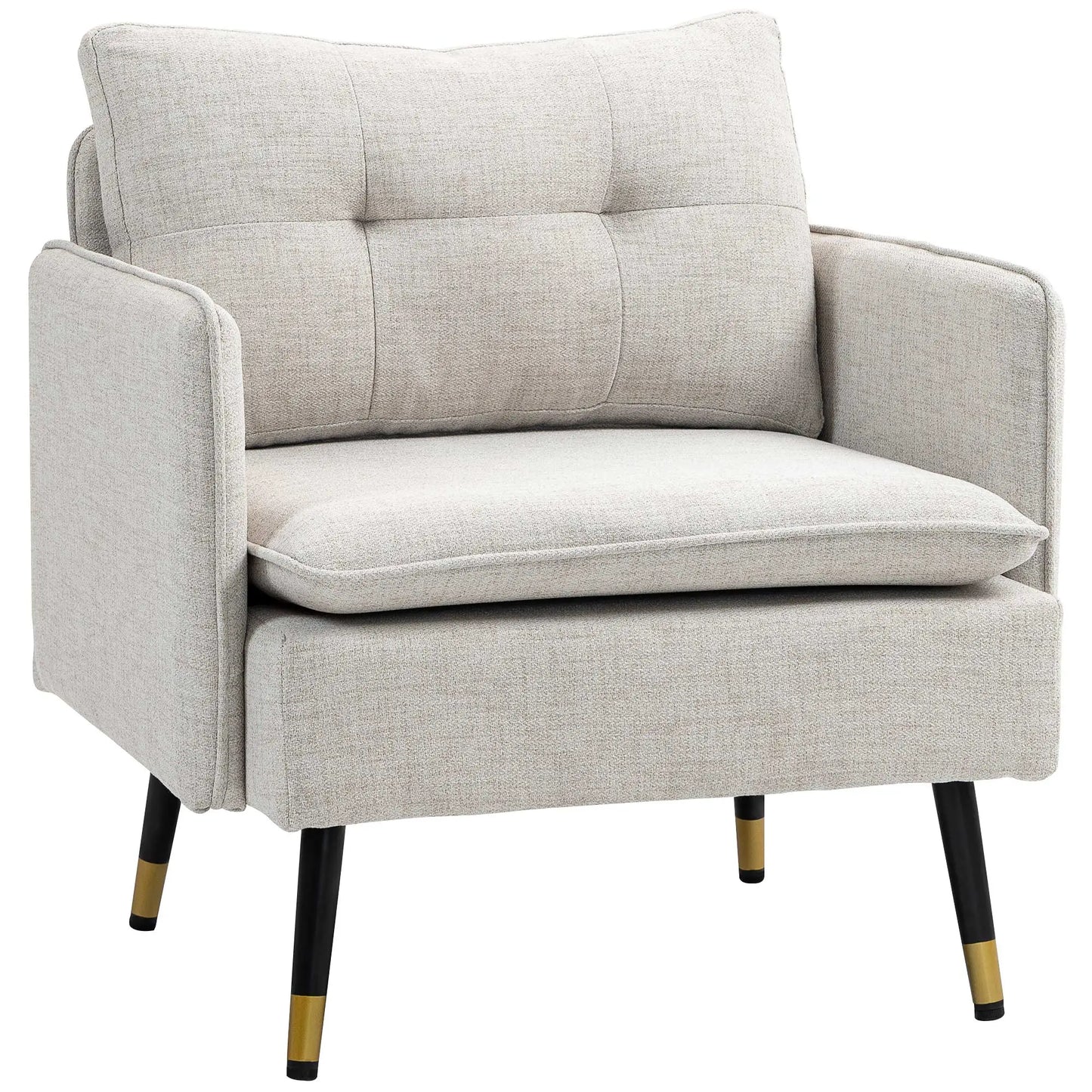 Modern Armchair, Upholstered Accent Chair with Tufted Back Cushion and Steel Legs in Cream White