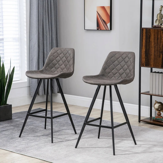 Set of 2 Microfiber Cloth Bar Stools, Multi-functional,Metal Leg Padded Cushion Seat , in Charcoal Grey