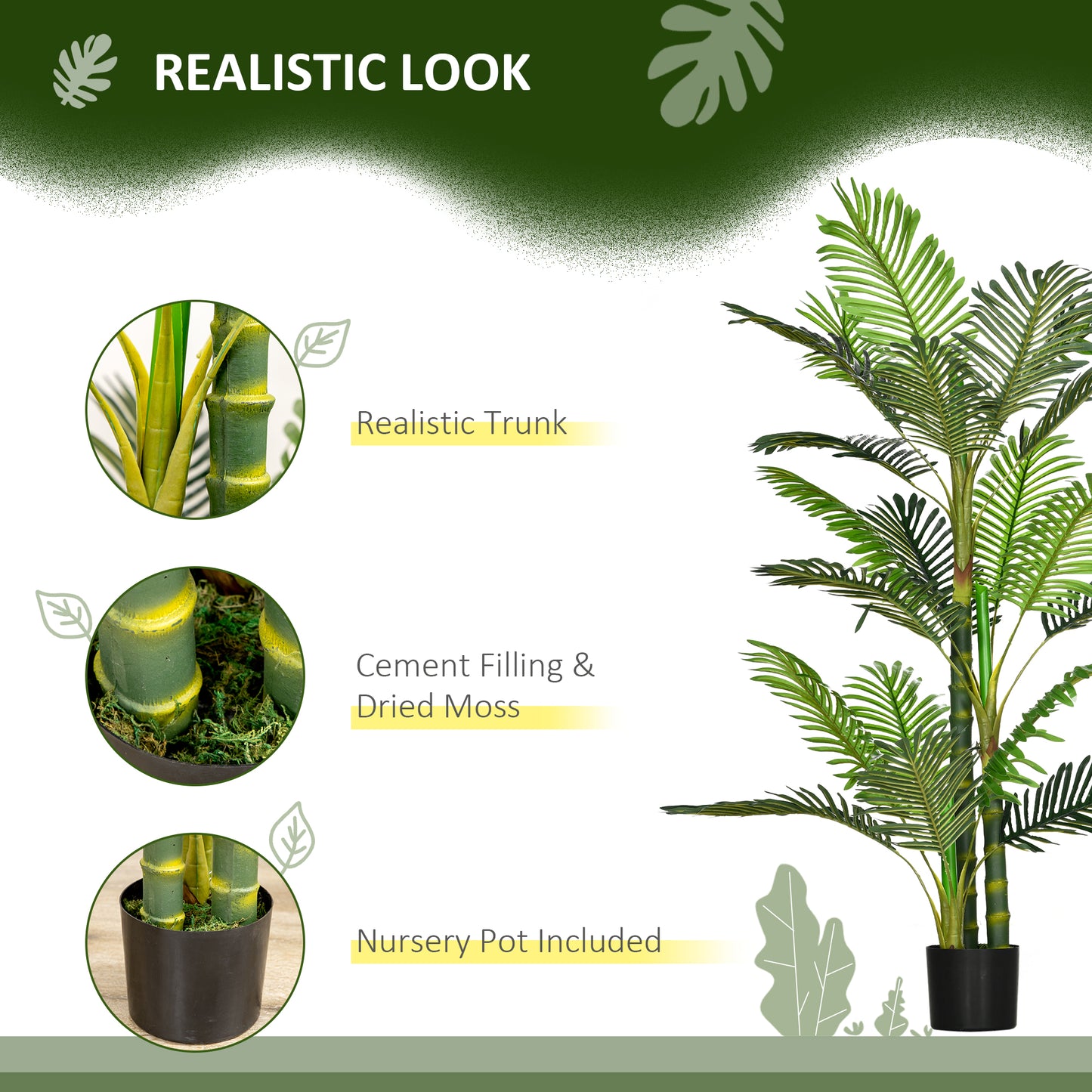 Artificial Tree Areca Palm Tree Fake Plants in Pot with 21 Leaves for Indoor Outdoor Decor, 8"x8"x60", Green