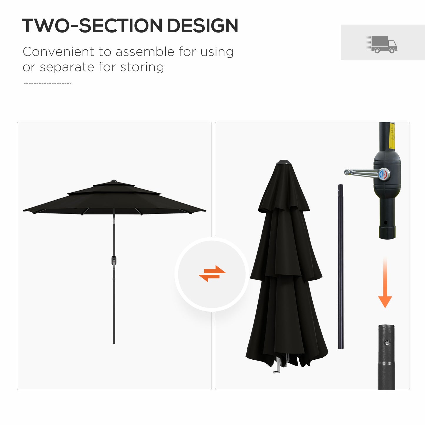 9FT 3 Tiers Patio Umbrella Parasol with Crank, Push Button Tilt for Deck, Backyard and Lawn, Black