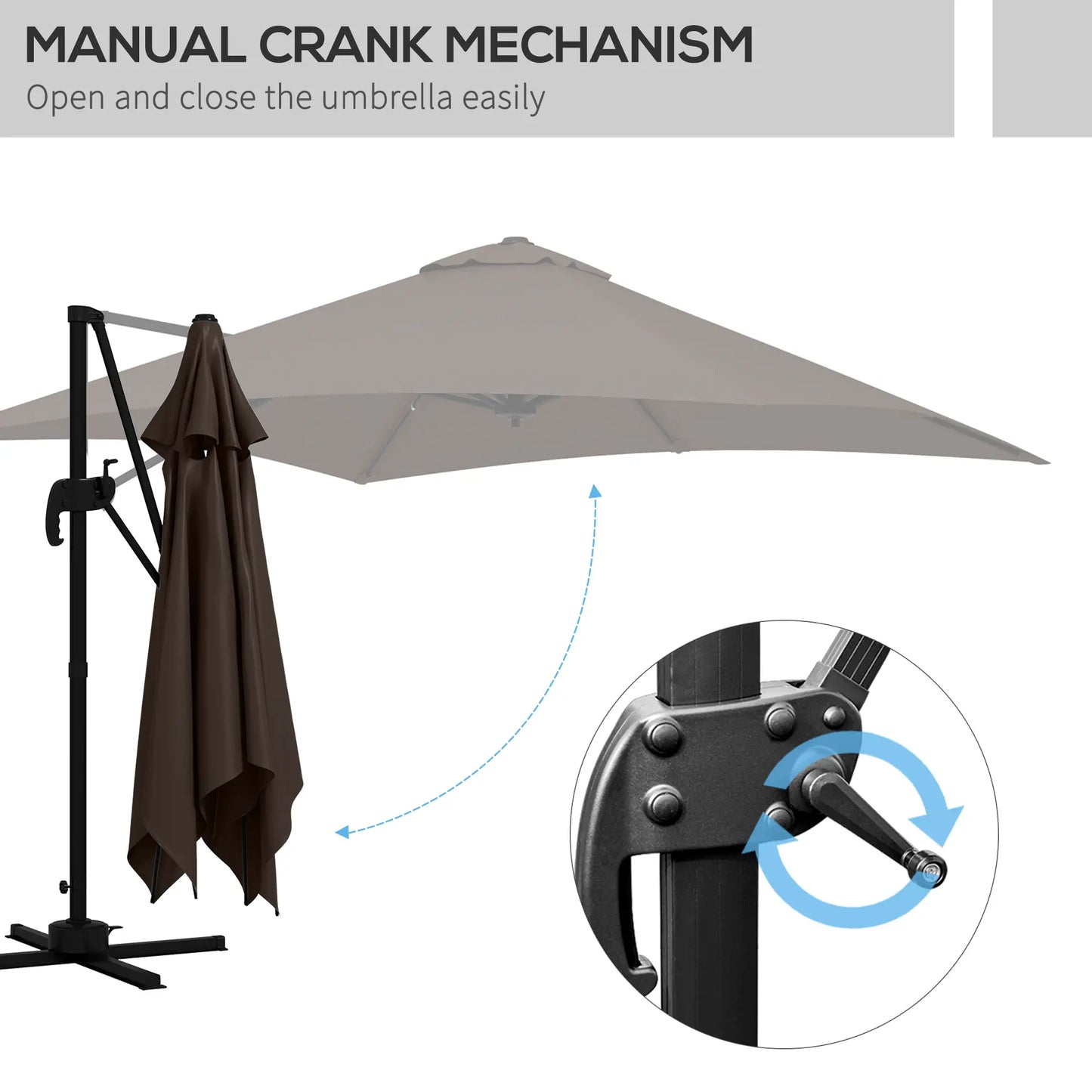 10x10ft Cantilever Umbrella, Rotatable Square Market Parasol, 4 Adjustable Angle for Outdoor Backyard Patio Coffee