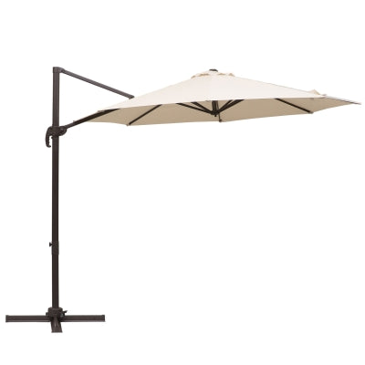 Outsunny 10ft Cantilever Patio Umbrella with 360° Rotation, Aluminium Outdoor Offset Hanging Umbrella with 4-Position Tilt, Crank & Cross Base for Garden Deck Pool Backyard, Cream White