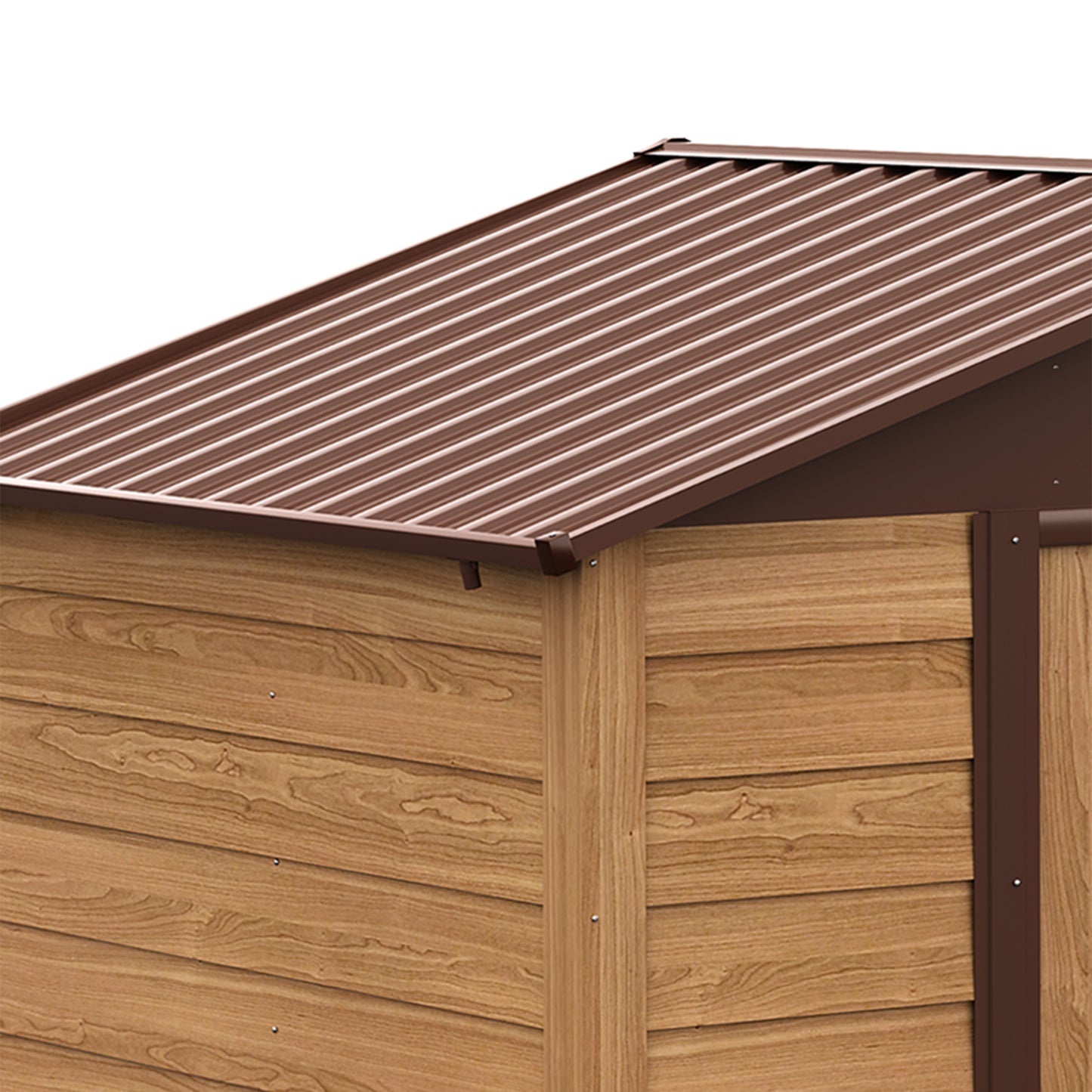 6.4' x 7.7' Outdoor Metal Garden Shed House Hut Gardening Tool Storage with Ventilation, Brown with Wood Grain