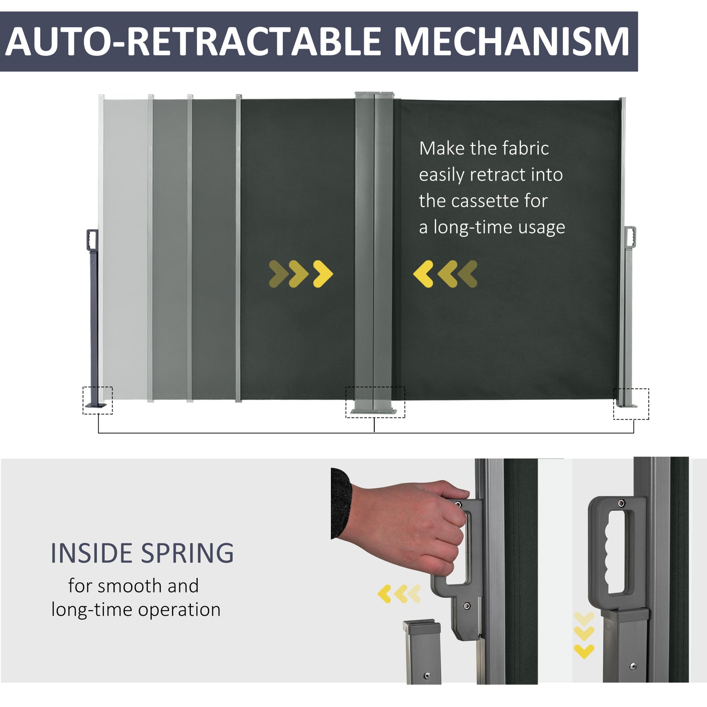 Double Retractable Side Awning, 236" x 63" Outdoor Privacy Wall, Patio Screen for Garden, Balcony, Backyard, Grey