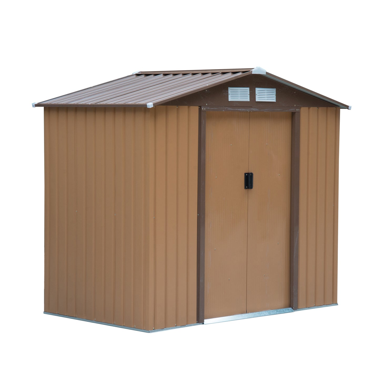 7' x 4' x 6' Garden Storage Shed Outdoor Patio Yard Metal Tool Storage House w/Foundation Galvanized Steel Baseand Double Doors Yellow