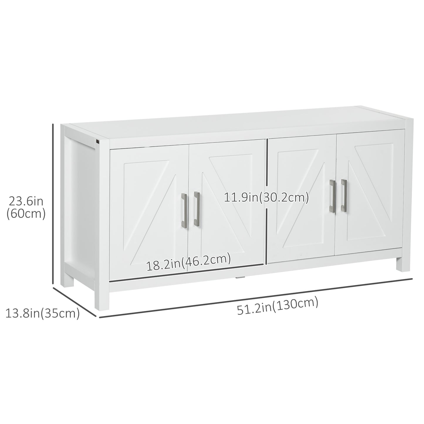 Sideboard Cabinet Buffets Table with Barn Style Doors TV Cabinet Stand for TVs up to 65" with 4 Cable Holes White