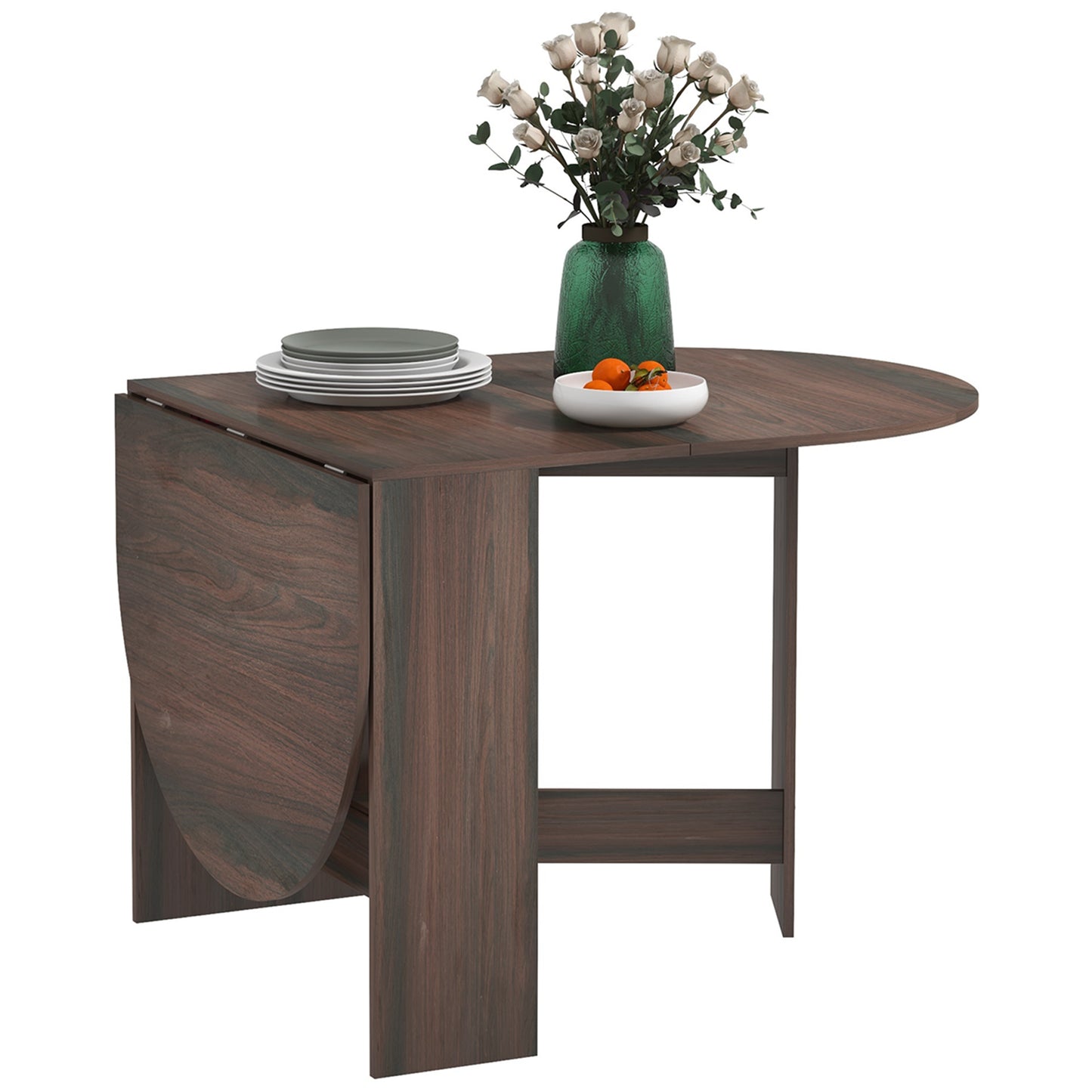 Folding Dining Table, Oval Drop Leaf Kitchen Table for Small Spaces, Distressed Brown