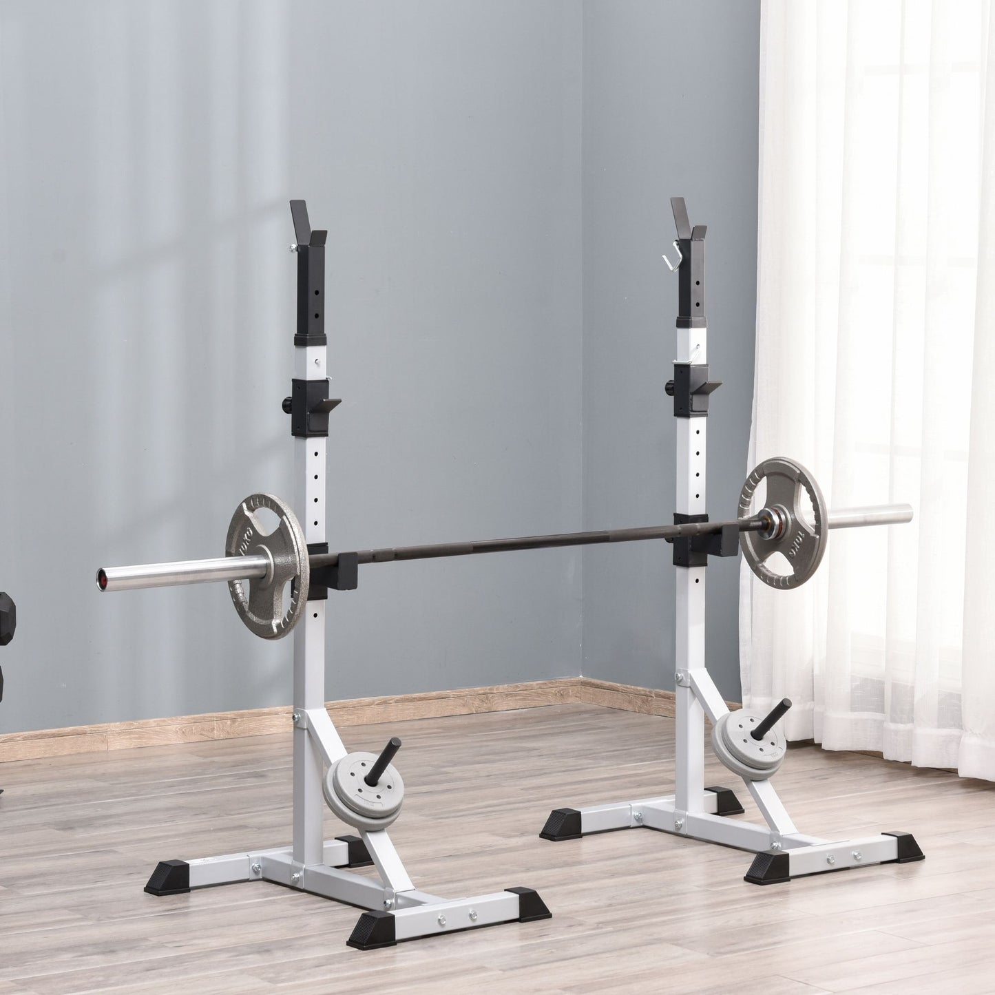 2-Piece Pair Steel Height Adjustable Barbell Squat Rack and Bench Press 23" x 29.7" x 69.3"