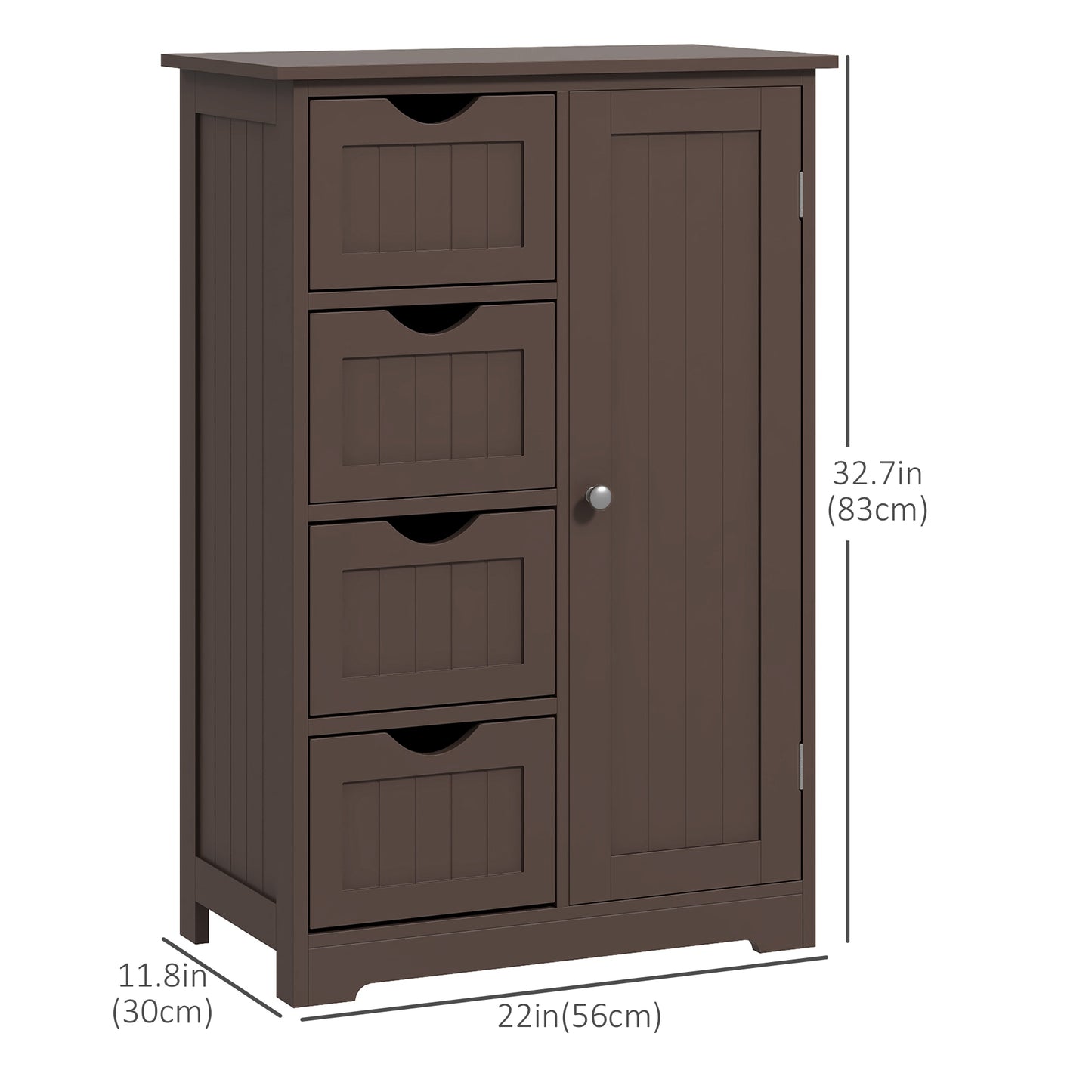 Bathroom Storage Cabinet with Adjustable Shelf and 4 Drawers, in Brown