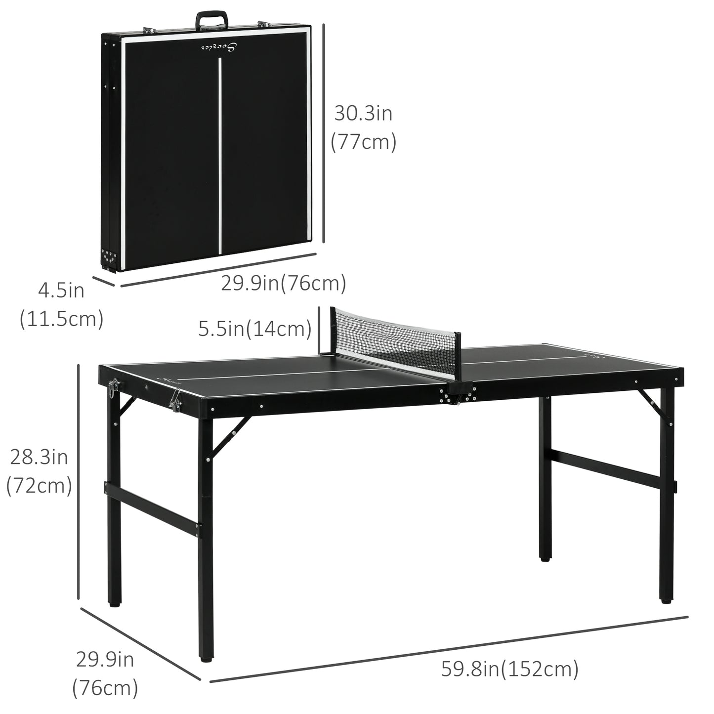 Mid-size Folding Table Tennis Table with Aluminium Frame, Portable Outdoor Ping Pong Table with Net for Indoor Outdoor Garden Camping, Black