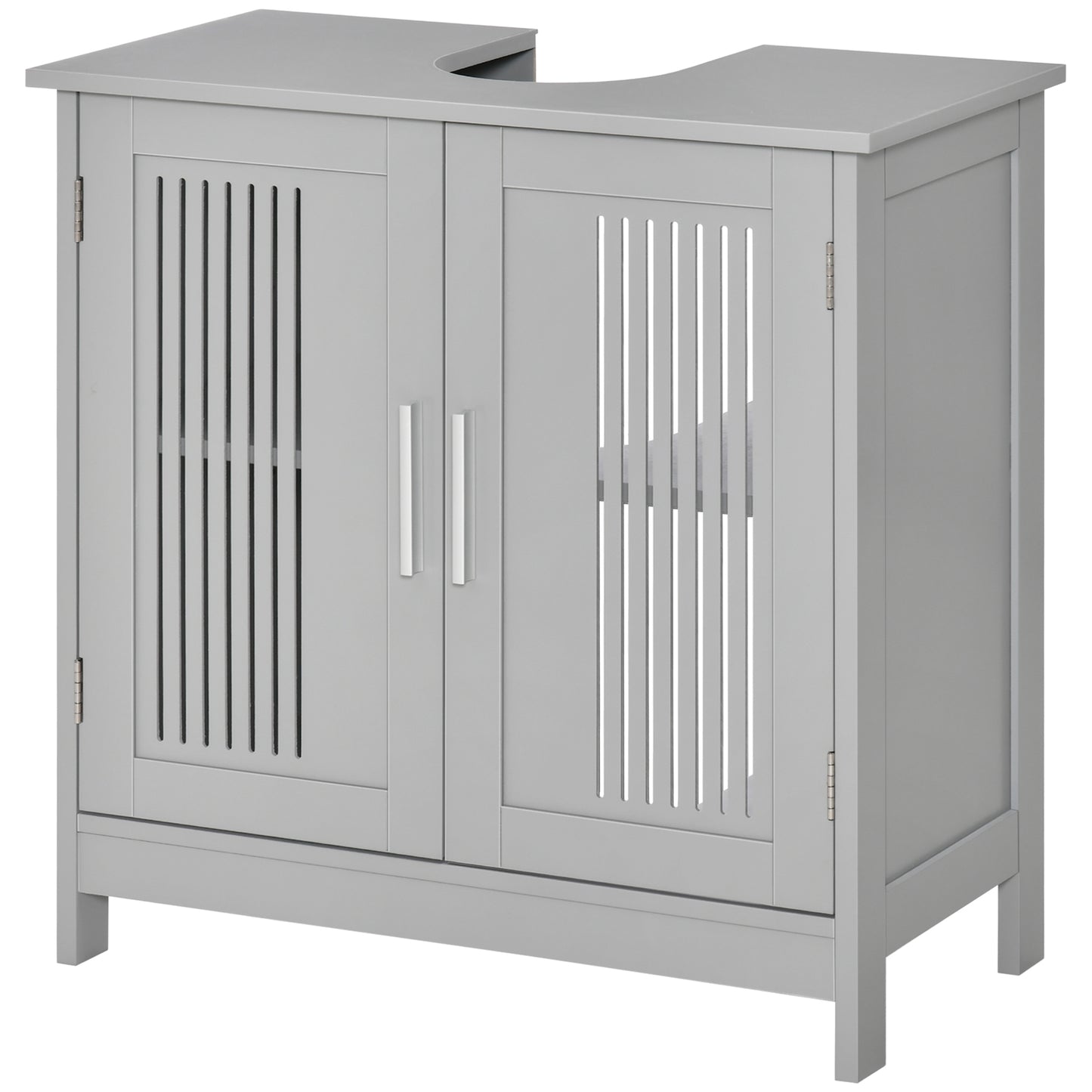 Modern 24" Bathroom Sink Cabinet, Pedestal Sink Storage Cabinet with Double Slat Doors and Shelf, Grey