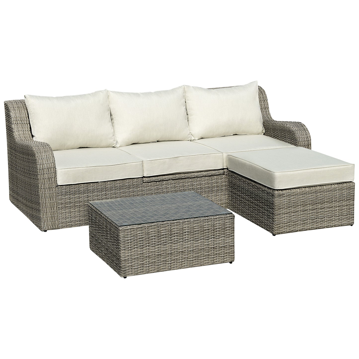 3 Pieces Wicker Patio Furniture Set with Liftable Middle Table, Aluminum Frame Full Assemblied Outdoor Sectional Conversation Sofa Set with 4" Thick Padded Cushions, Beige