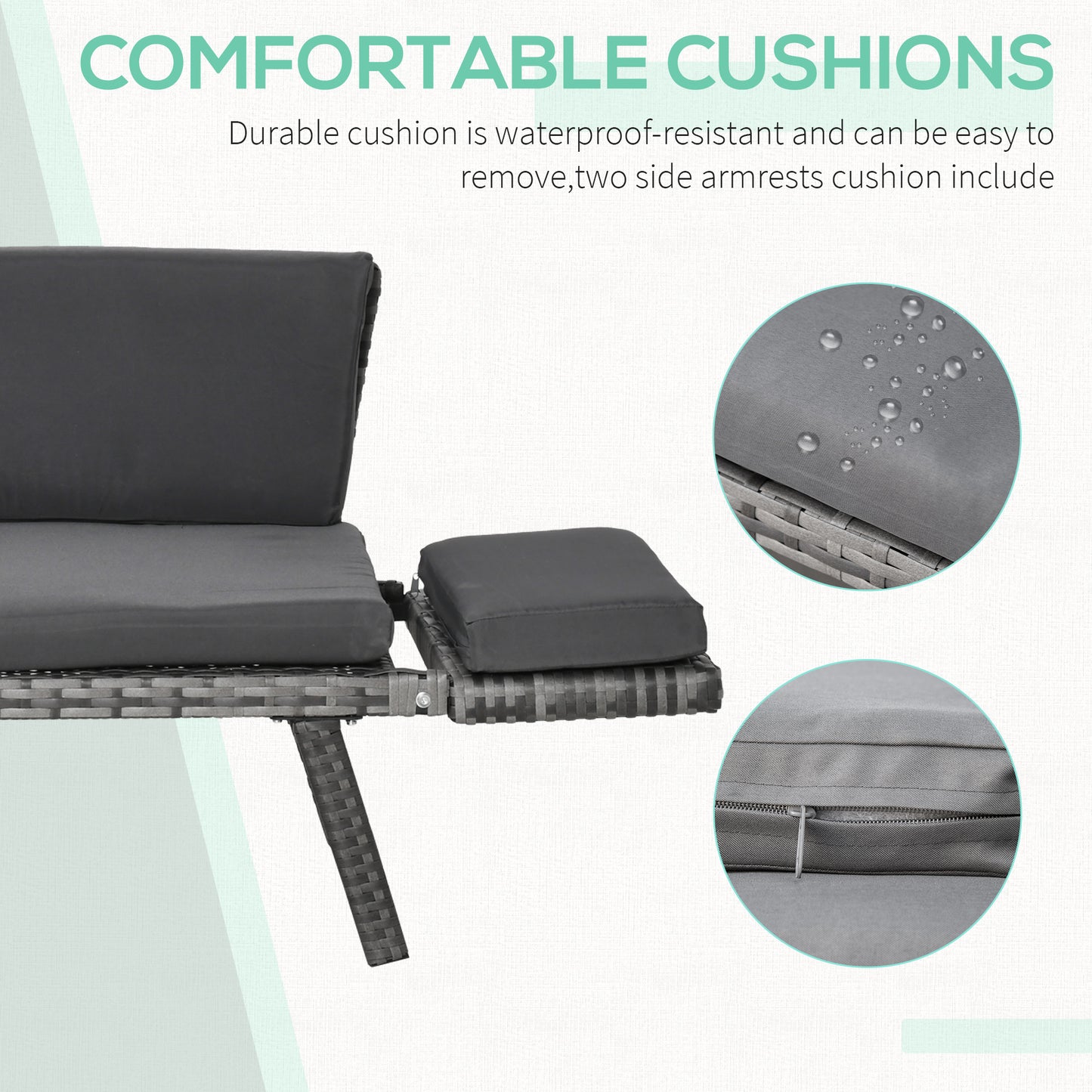 Outsunny Convertible Wicker Loveseat Grey Patio Chaise Lounge