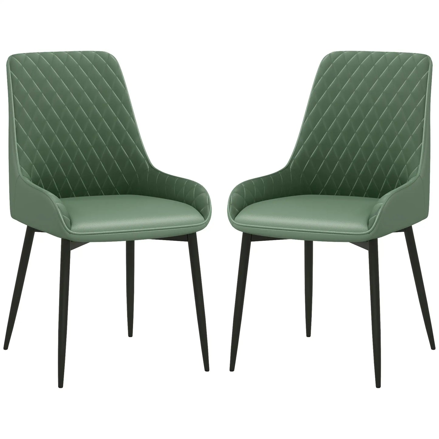 Modern Dining Chairs Set of 2, PU Leather with Metal Legs, Green