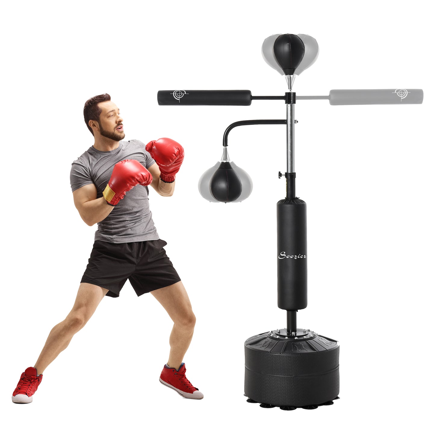 3-in-1 Boxing Punching Bag Stand with 2 Speed Balls, 360° Reflex Bar, PU-Wrapped Bag, Adjustable Height