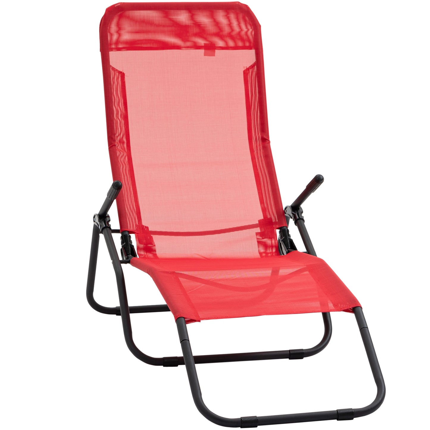 Foldable Patio Lounge Chair, Outdoor Beach Lounger with Breathable Mesh Fabric, Zero Gravity Chair with Rocking Function, Footrests, and Armrests, for Garden, Pool, Red