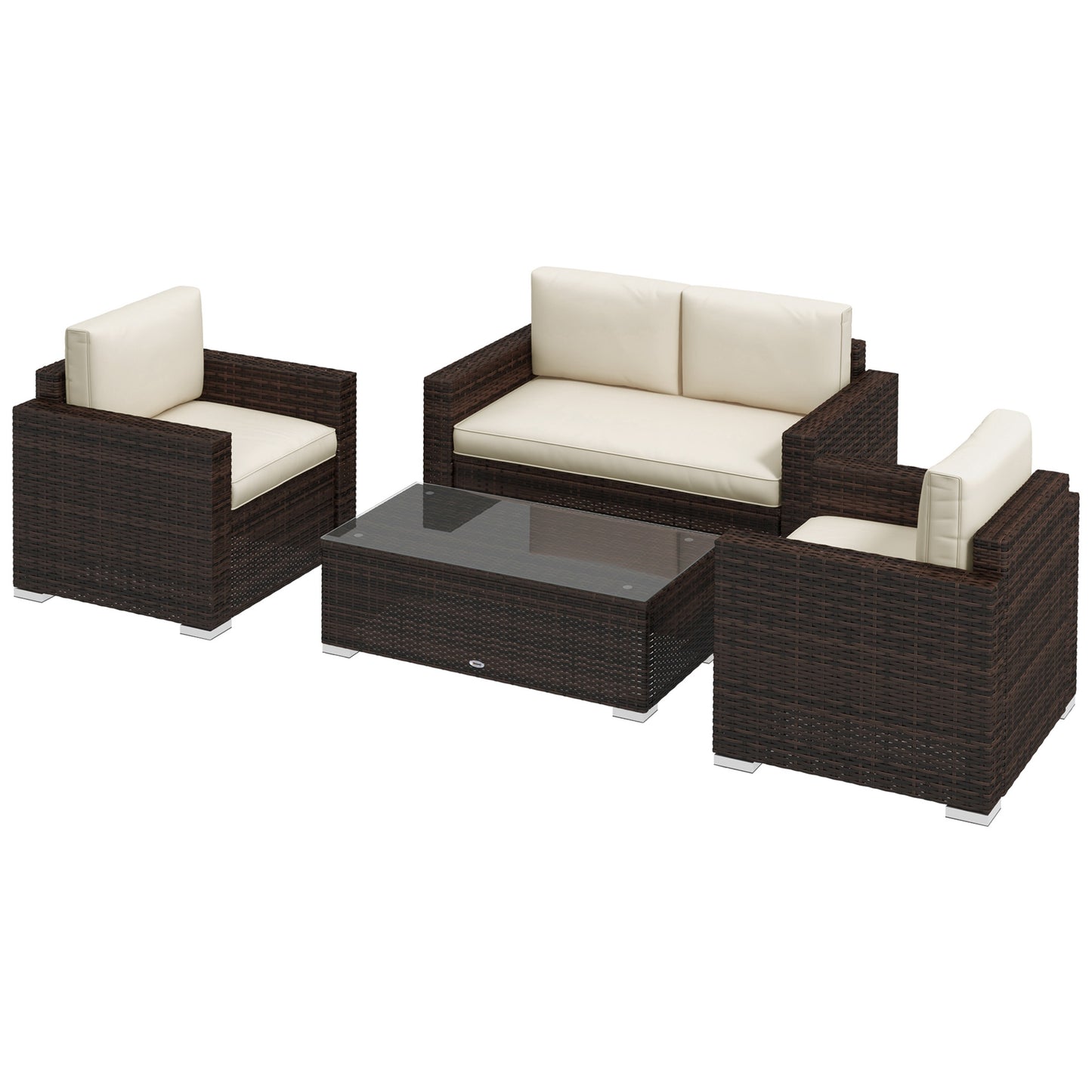 Outdoor Furniture with Table, Wicker Furniture with Loveseat and 2 Chair for Garden, Poolside, Mixed Brown and Khaki