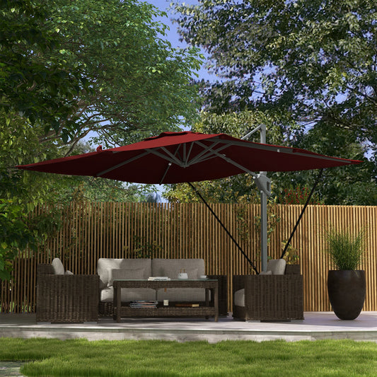 13 FT Cantilever Umbrella, Aluminum Hanging Offset with 360°Rotation, Crank, Tilt, Cross Base, in Red