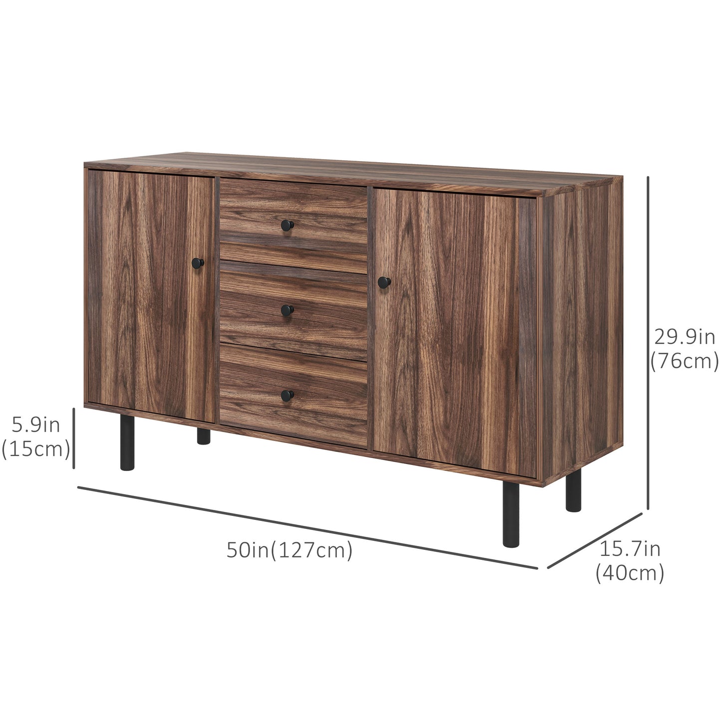 Storage Sideboard with 2 Cupboard, 3 Drawers and Adjustable Shelves in Rustic Brown